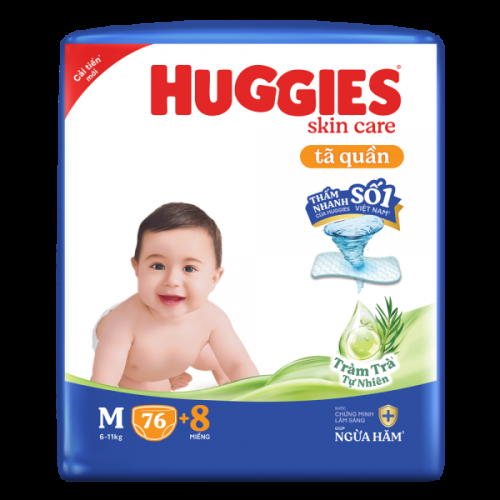 Tã quần Huggies Skincare gói cực đại (M, 6-11kg, 76 miếng) (giao bao bì ngẫu nhiên)